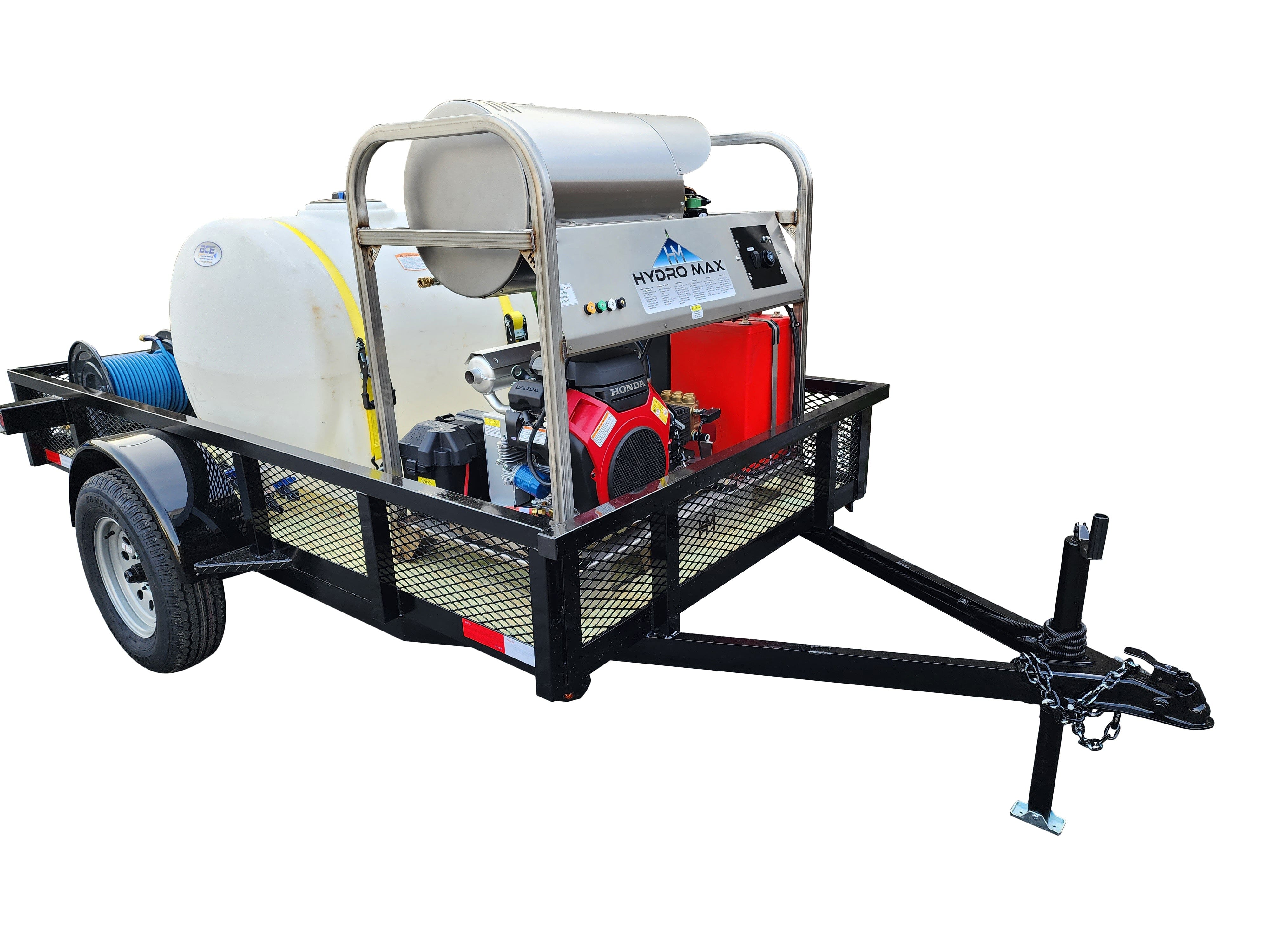 Hydro Max -8gpm at 3000psi Hot Water Trailer Package -Single Axle BCE Cleaning Systems