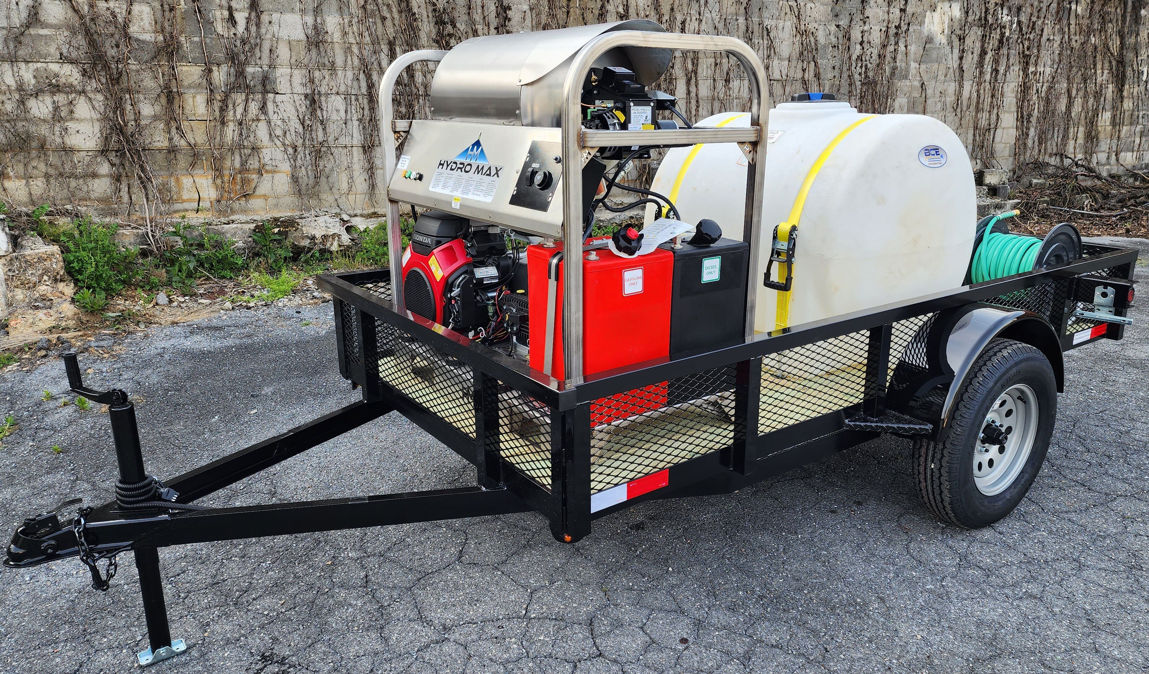Hydro Max -8gpm at 3000psi Hot Water Trailer Package -Single Axle BCE Cleaning Systems