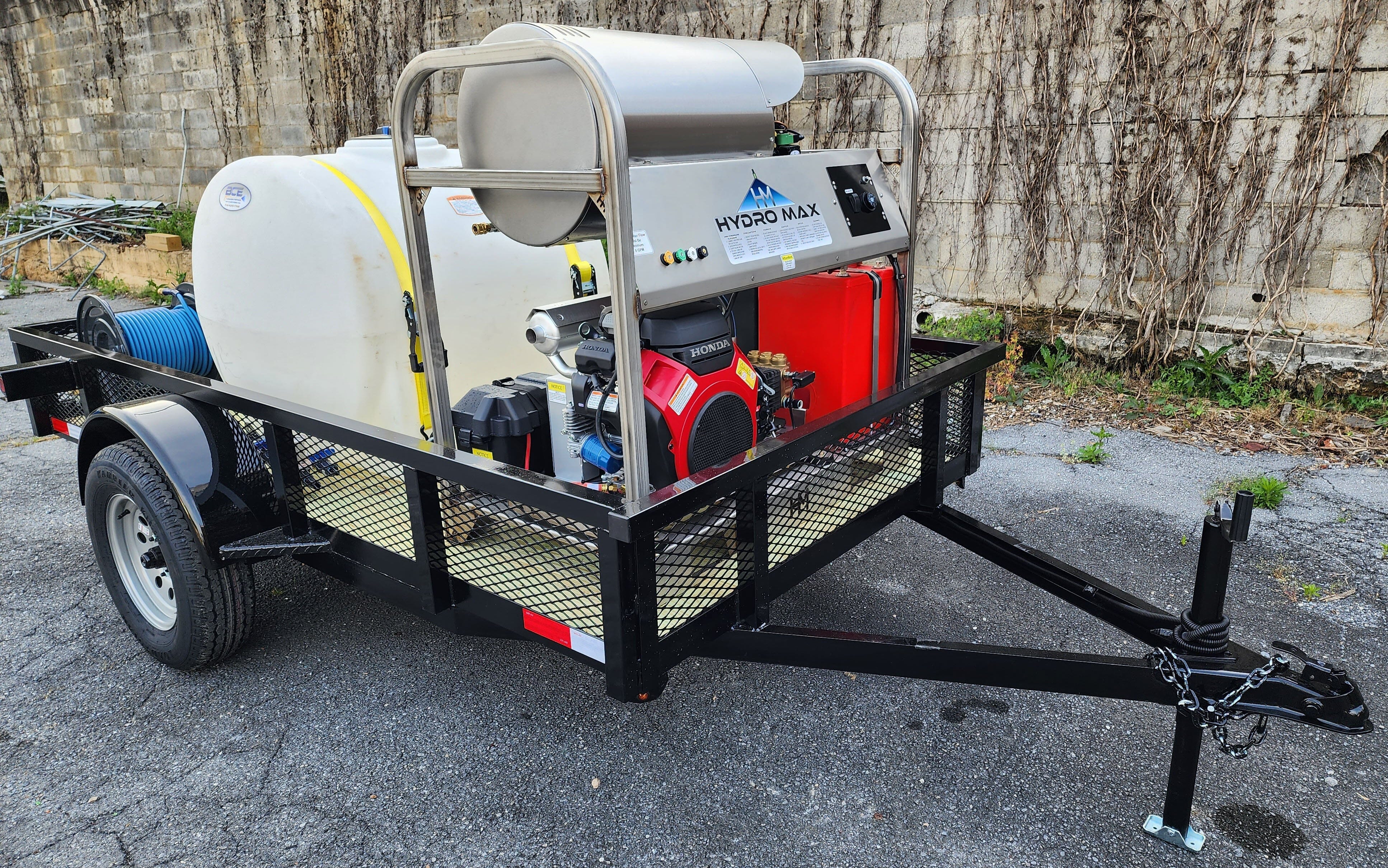 Hydro Max -10gpm at 3000psi Hot Water Trailer Package -Single Axle BCE Cleaning Systems 