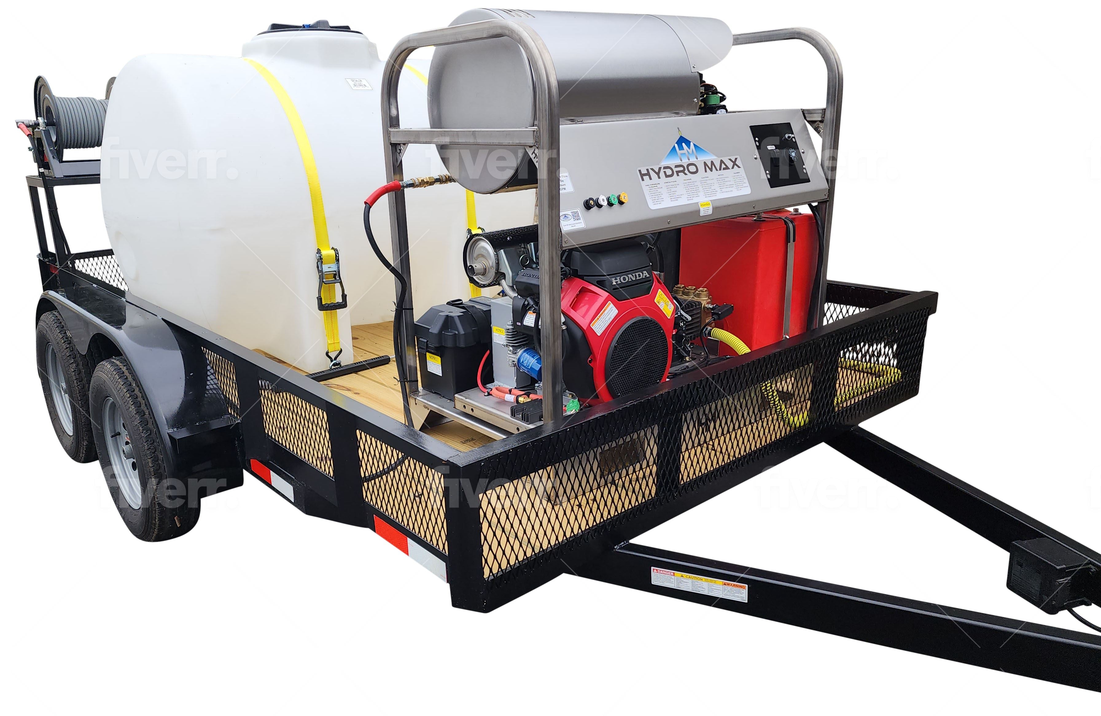 Hydro Max -8gpm at 3000psi Hot Water Trailer Package -SS Unit Pressure Washer Trailer Package BCE Cleaning Systems
