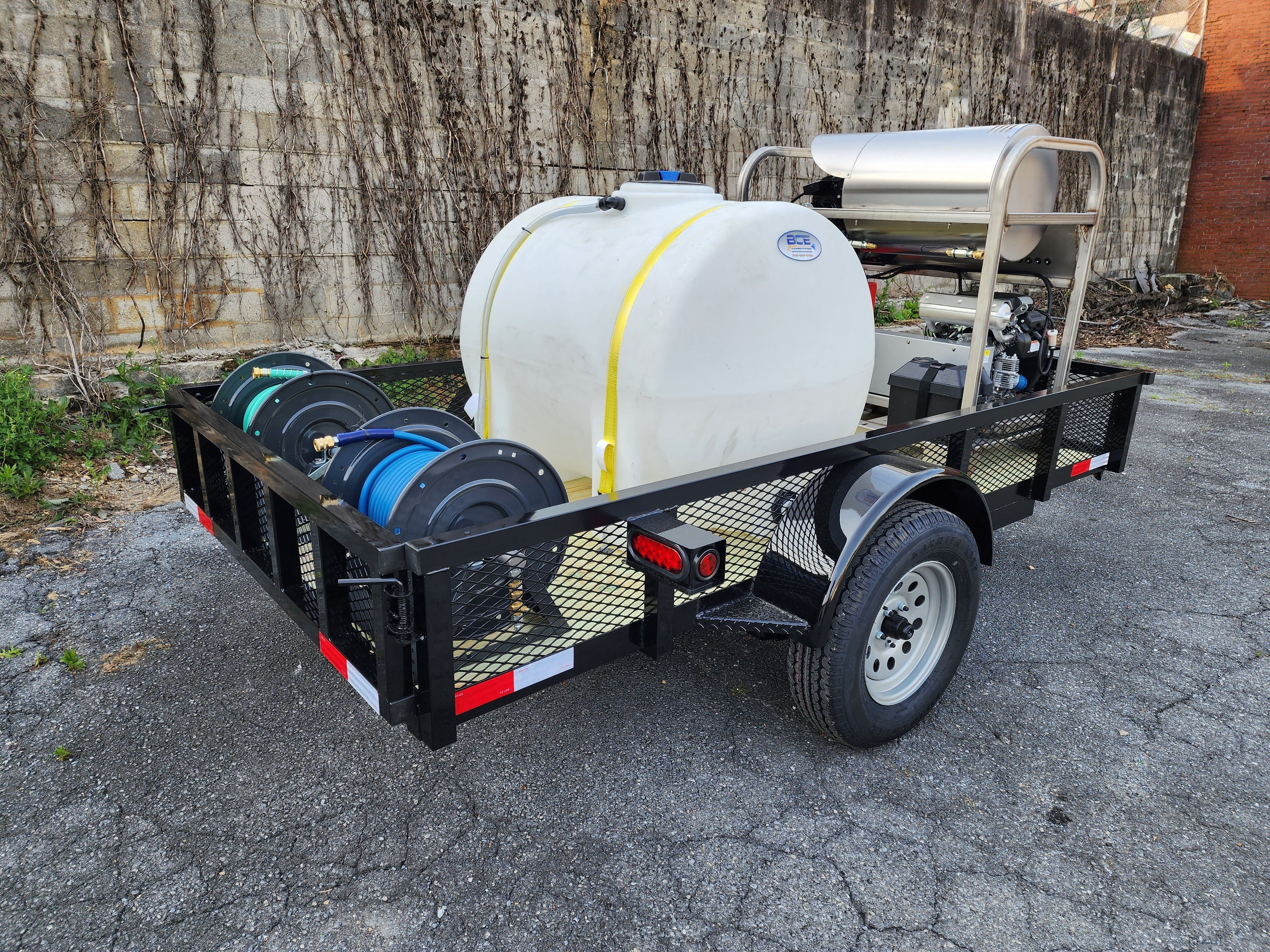 Hydro Max -10gpm at 3000psi Hot Water Trailer Package -Single Axle BCE Cleaning Systems 