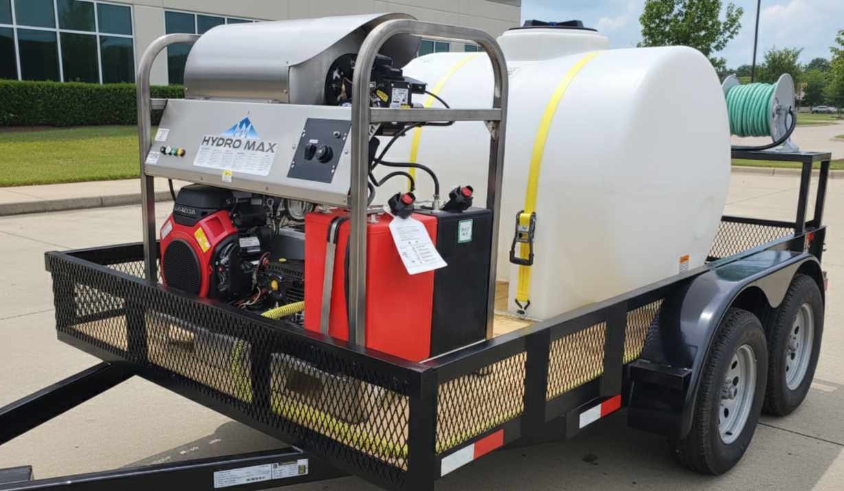 Hydro Max 8gpm at 3600psi Hot Water Trailer Package-SS Unit