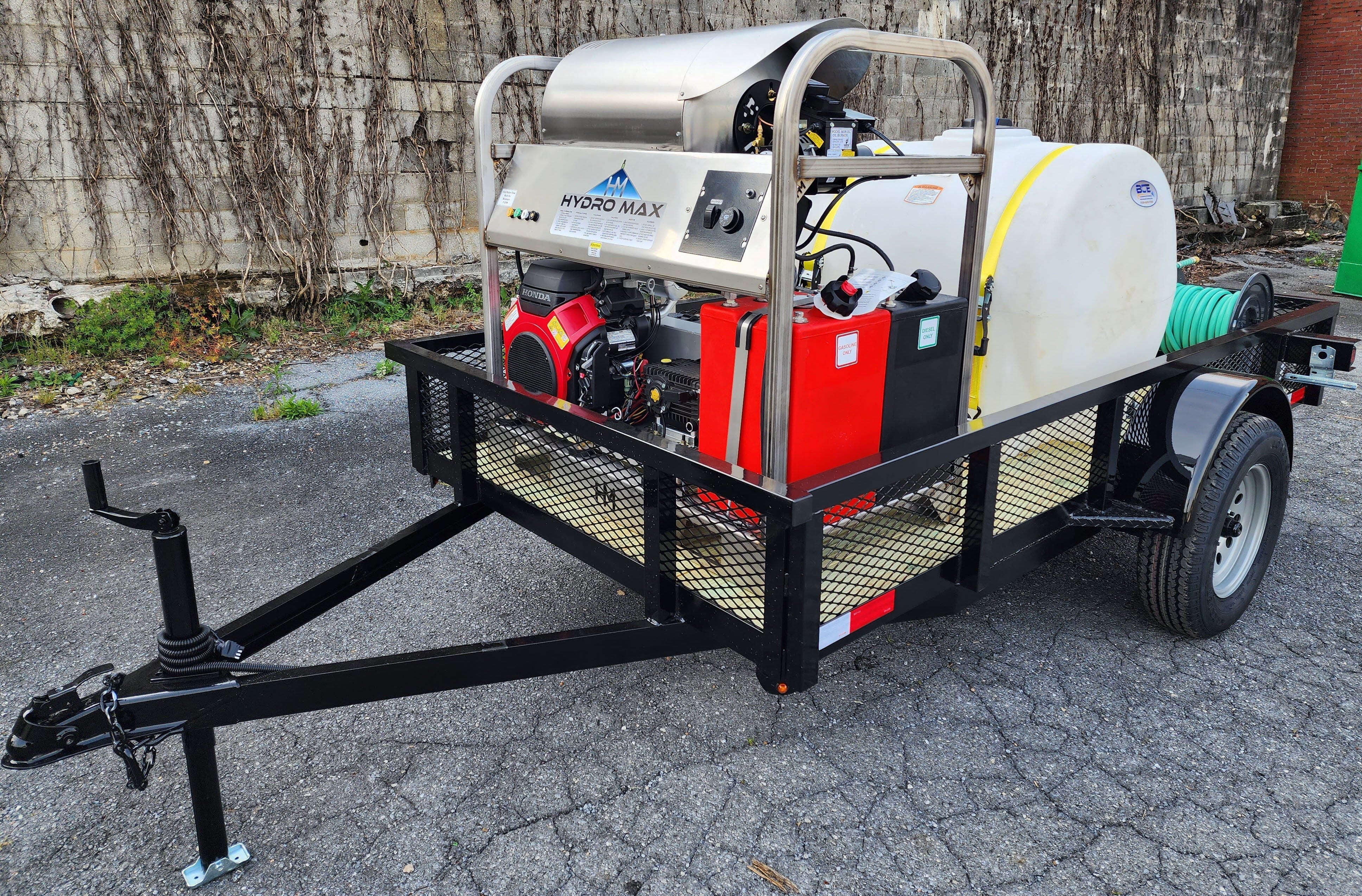 Hydro Max -10gpm at 3000psi Hot Water Trailer Package -Single Axle BCE Cleaning Systems 